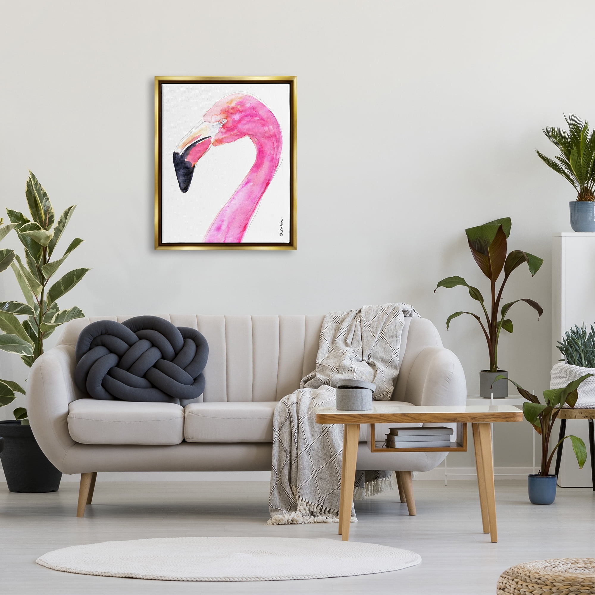 Stupell Industries Simple Flamingo Bird Animals & Insects Painting Gold Floater Framed Art Print Wall Art, 25 x 31