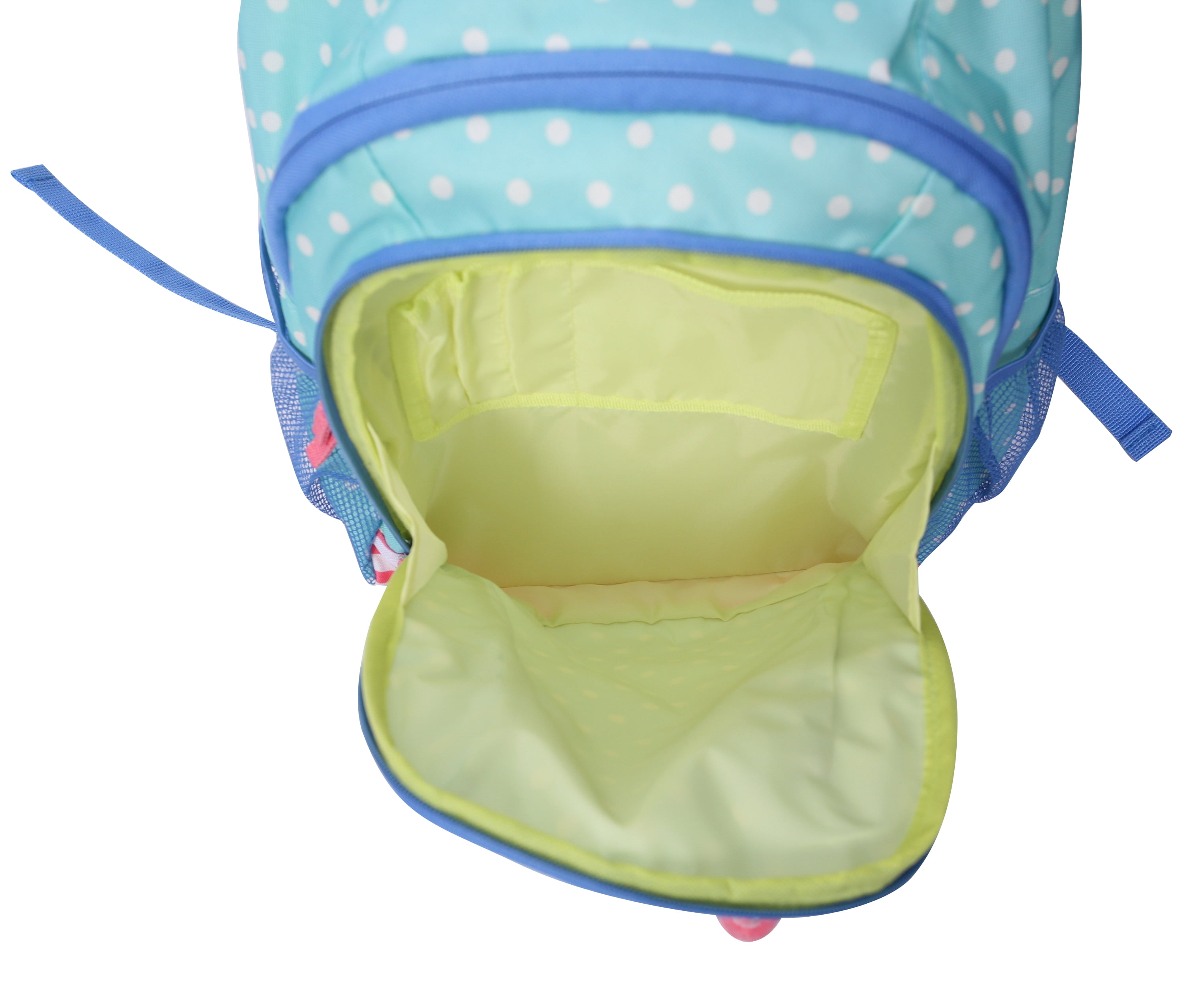 Crckt Kids Girls 15-inch School Backpack with Plush Dangle Accessory, Blue Dot Print