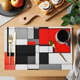 thumbnail image 2 of Black Red Geometric Placemats Set of 6 Red White Abstract Art Modern Place Mats Indoor Wipeable Table Mats Washable Cloth Dining Table Placemats for Kitchen Holiday Party Home Decor 13x19 Inch, 2 of 9