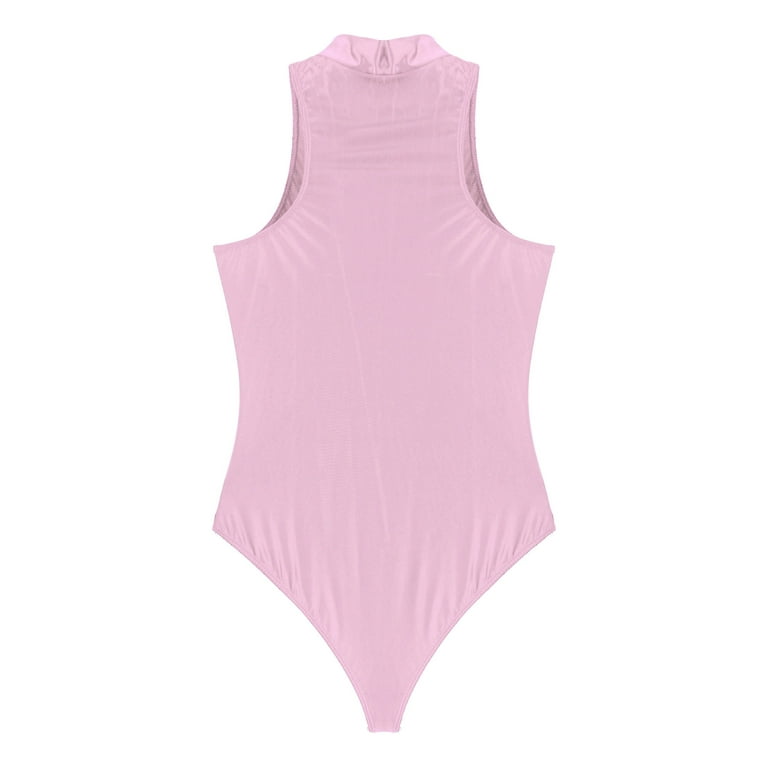 Alvivi Women Glossy Sleeveless Bodysuit Swimsuit Solid Color Leotard  Swimwear