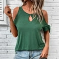 thumbnail image 4 of AherBiu Off Shoulder Tops for Women Short Sleeve Keyhole Crewneck Summer Casual Loose Shirts Blouse, 4 of 9