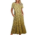 thumbnail image 6 of Penkiiy Women's Summer Shiny Print Casual Short Sleeve Crewneck Basic Swing T Shirt Dress Flowy Beach Vacation Sundress M Gold, 6 of 7