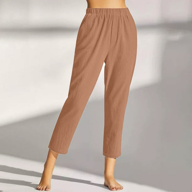 Pants Clearance Trendy Women Summer Casual Loose Cotton And Linen Pocket  Solid Capris Pants Khaki Xl 