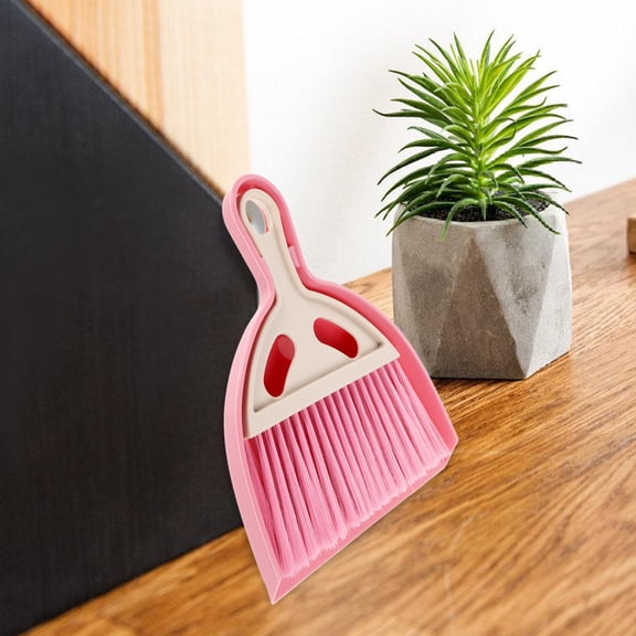Nicehomfit 1Set Compact Pink Desk Broom with Dustpan Multifunctional Keyboard Brush