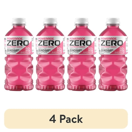(4 pack) POWERADE Zero Sugar Strawberry Smash Electrolyte Sports Drink Bottle, 28 fl oz