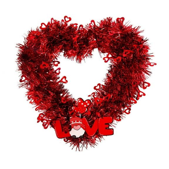 Valentine Heart Wreath,12IN Purple Red Love Shaped Tinsel Wreath,Foil Hearts and Love Sign,Red Valentine's Wreaths for Front Door,Valentines Day Decoration,No lights