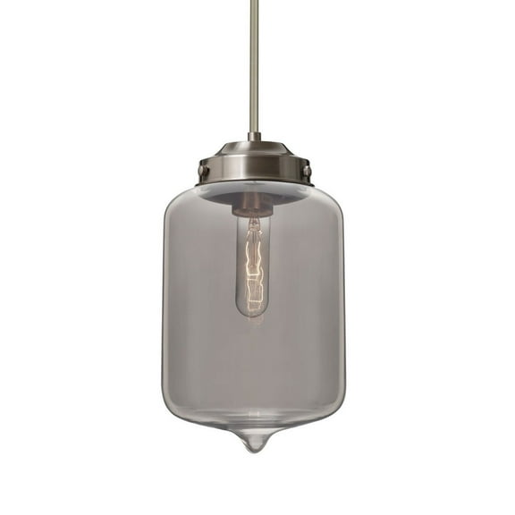 1TT-OLINSM-SN-Besa Lighting-Olin - 1 Light Stem Pendant-11 Inches Tall and 7 Inches Wide-Satin Nickel Finish-Smoke Glass Color