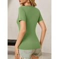 thumbnail image 3 of Summer Short Sleeved Deep V-neck Solid Color Women Slim Fit T-shirt, 3 of 6