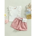 thumbnail image 3 of Bagilaanoe 2pcs Toddler Baby Girls Short Pants Set Flying Sleeves Ribbed Tank Tops + Shorts with Belt 9M 12M 18M 24M 3T 4T Kids Casual Summer Outfits, 3 of 8