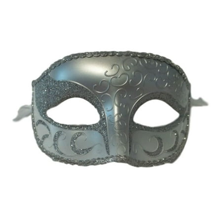 - White Silver Venetian Men Elegant Masquerade Mardi Gras Halloween Costume Mask