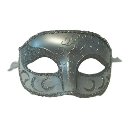 White Silver Venetian Men Elegant Masquerade Mardi Gras Halloween Costume Mask