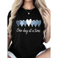 thumbnail image 6 of Women's T-Shirt Minimalism Blue Heart One Day At A Time Short Sleeve Casual Tee Classic Crew Neck T Shirt for Women Black, 3XL, 6 of 7