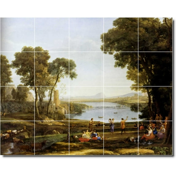 Ceramic Tile Mural-Claude Lorrain Historical Wall Tile Mural 27. 21.25" w x 17" h using (20) 4.25 x 4.25 ceramic tiles