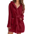 thumbnail image 1 of WZXFASHION Pyjama en Peluche à Manches Longues avec Poche et Capuche pour Femmes, Robe de Chambre Rouge TTG, 1 of 7