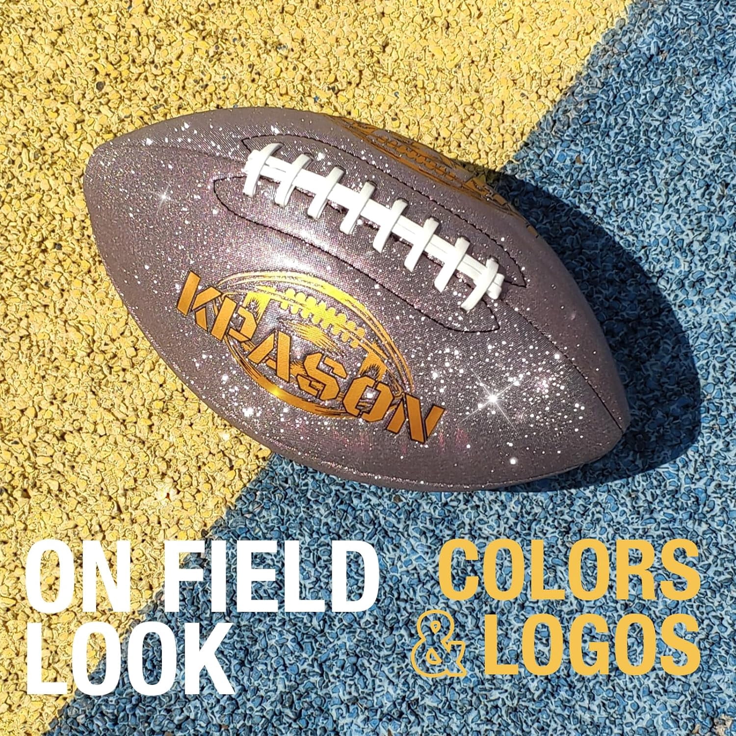 KPASON Football, Glitter Glow Football - Purple Holographic Glow Football Sparkles in The Light - Official Size 9 with Pump for Adults