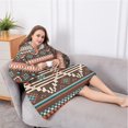 thumbnail image 5 of Oversized Wearable Blanket Hoodie,Boho Blue Pixel Ethnic Pattern Sherpa Blanket Hoodie with Super Pockets,Super Warm Fuzzy Pullover for Women & Men, 5 of 6