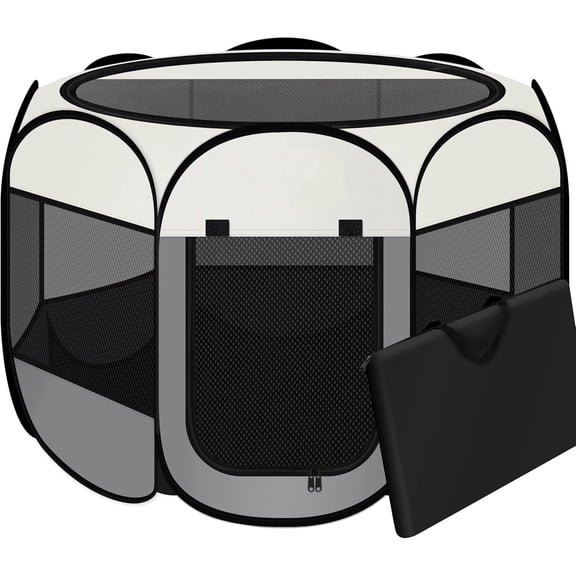 Pet Puppy Dog Playpen,Pop up Dog Playpen,Small Dog Tent Crates Cage Indoor/Outdoor, Portable Playpen for Cat, Foldable Pop Up Dog Kennel Playpen with Carring Case, Removable Zipper Top,Grey