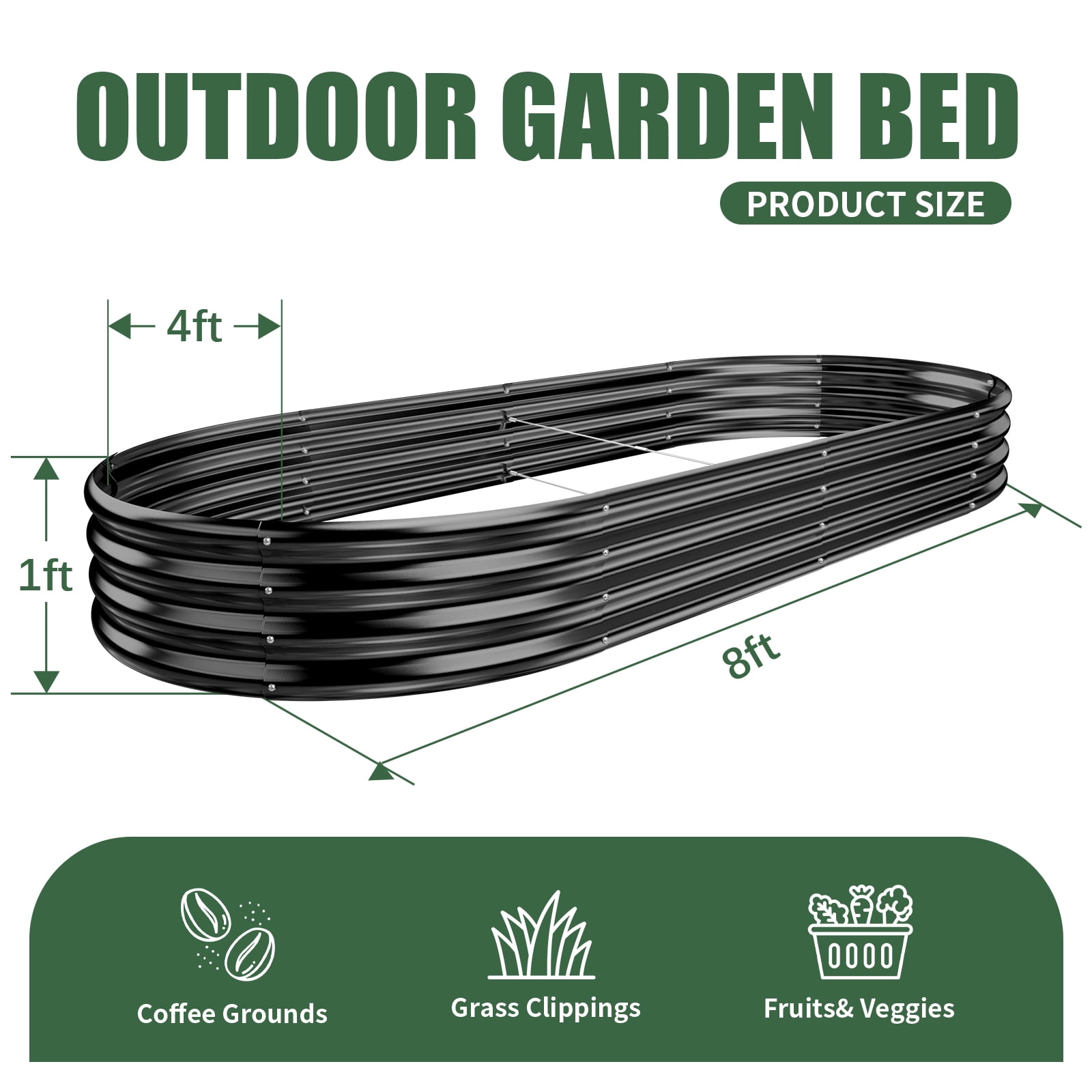 Land Guard 3 pack 8×4×1 ft Raised Garden Bed，Outdoor Galvanized Planter Boxes, Oval Large Metal Raised Garden Beds for Vegetables (Deep Grey)
