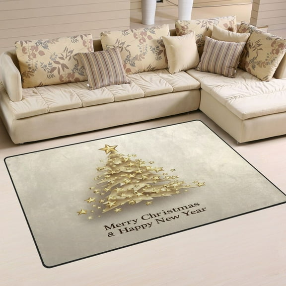 Non-Slip Area Rug 31"x20" Indoor Washable Floor Mats Carpet Printed for Living Room, Bedroom, Home Decor Christmas Tree Made Of Golden Stars