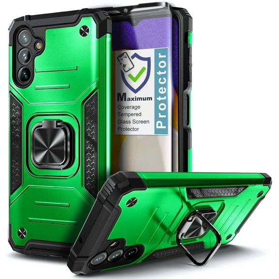 Compatible for Samsung Galaxy A15 5G Phone Case with Tempered Glass Screen Protector, Nagebee Full-Body Protective [Military-Grade] Magnetic Car Mount Ring Holder Durable Cover (Green)