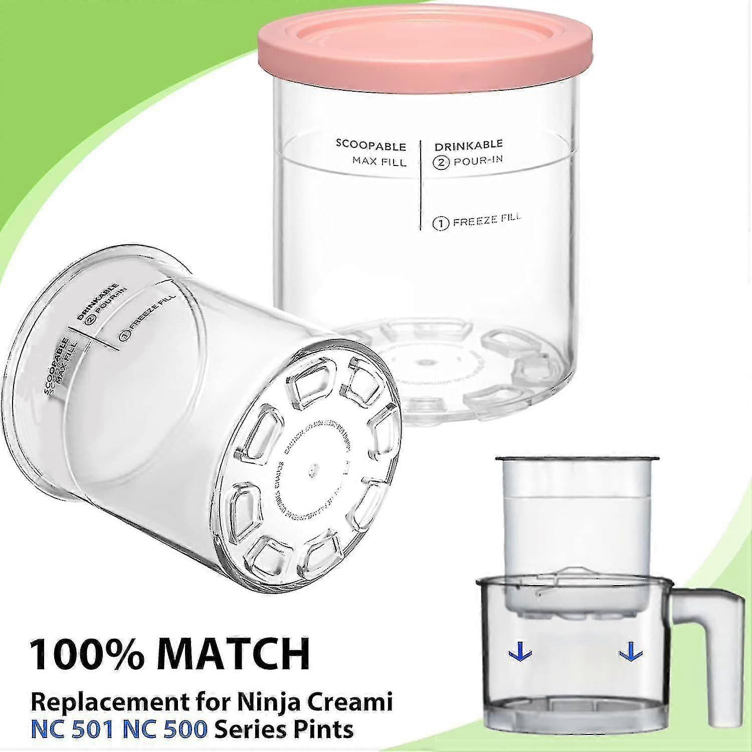 For Ninja Creami Deluxe Pints And Lids, 4pcs Replacement Pints And Lids Compatible With Ninja Nc501 Nc500 Series Ice Cream Maker