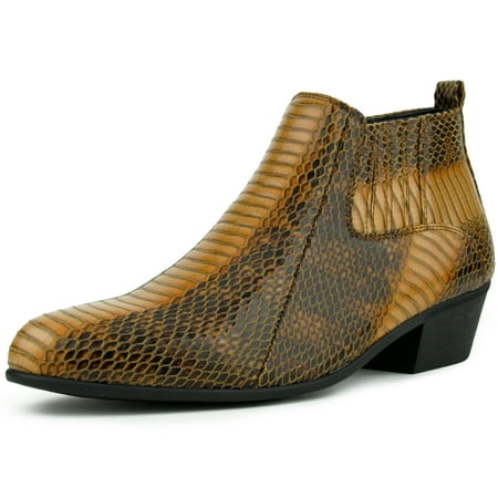 

Bolano Men s Snake Print Adder Slip On Chelsea Ankle Boot w/ Side Zipper