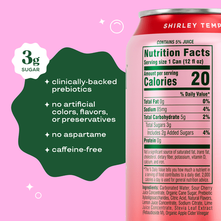 BLOOM NUTRITION POP PREBIOTIC SODA, SHIRLEY TEMPLE, 12 FL OZ CAN