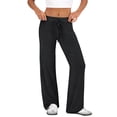 thumbnail image 2 of Pajama Pants for Women Soft Wide Leg Pants Flowy Comfy Casual Lounge Yoga Capri Pants 28" 29" Inseam Black S, 2 of 6