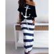 thumbnail image 1 of Women Off Shoulder Dresses Summer Boat Anchor Striped Print T-shirt & Maxi Dress 2 Pieces Female Slash Ankle-Length Slim DressesXL Gao Jinjia LED, 1 of 2