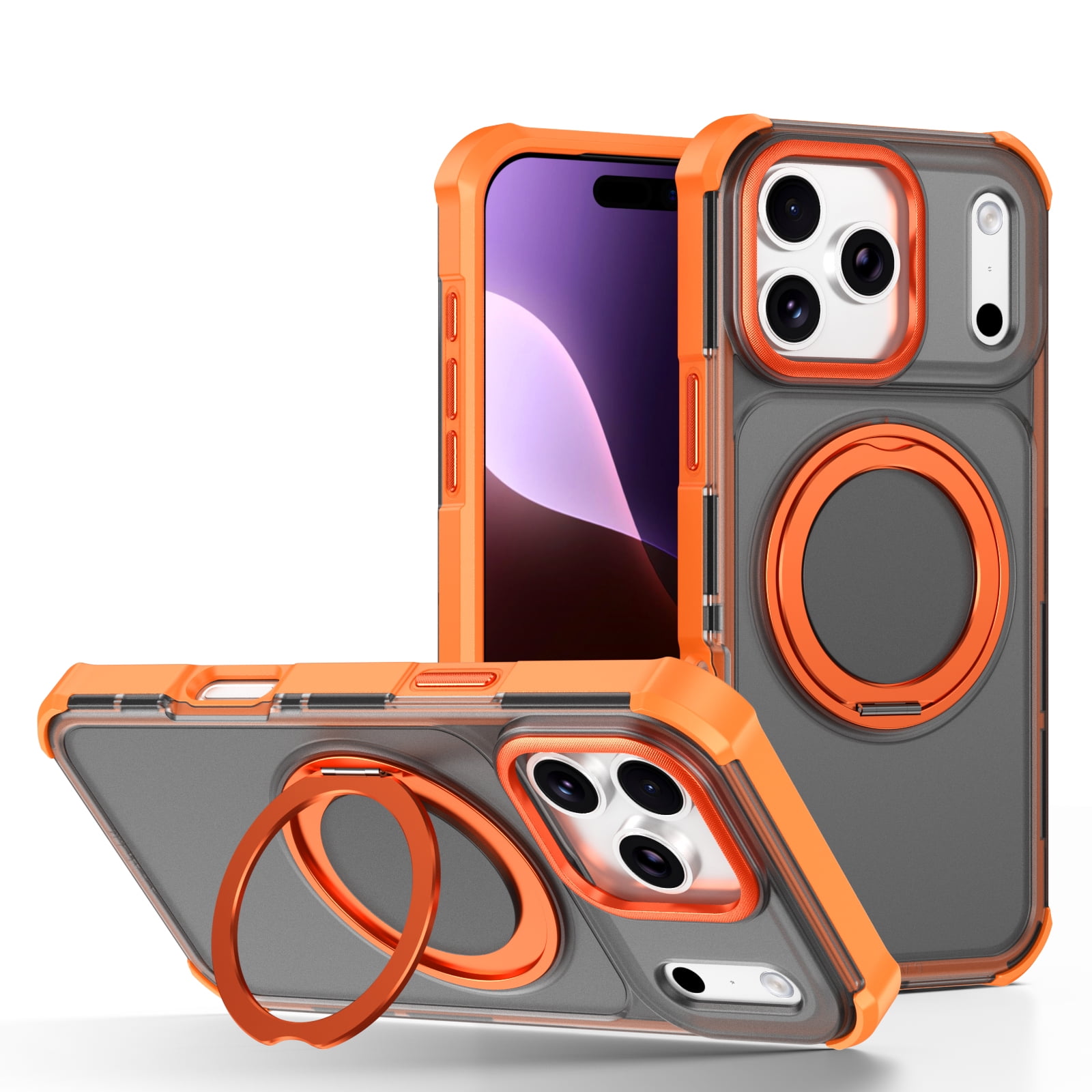 ELEHOLD Magnetic Case for iPhone 18 Pro, Frosted Slim Shockproof Protective Cover with Stand, Orange