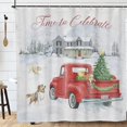 thumbnail image 2 of Christmas Shower Curtain for Bathroom Vintage Xmas Red Truck Tree and Funny Dog Shower Curtain Set Rustic Bathroom Decor 72"X72", 2 of 7