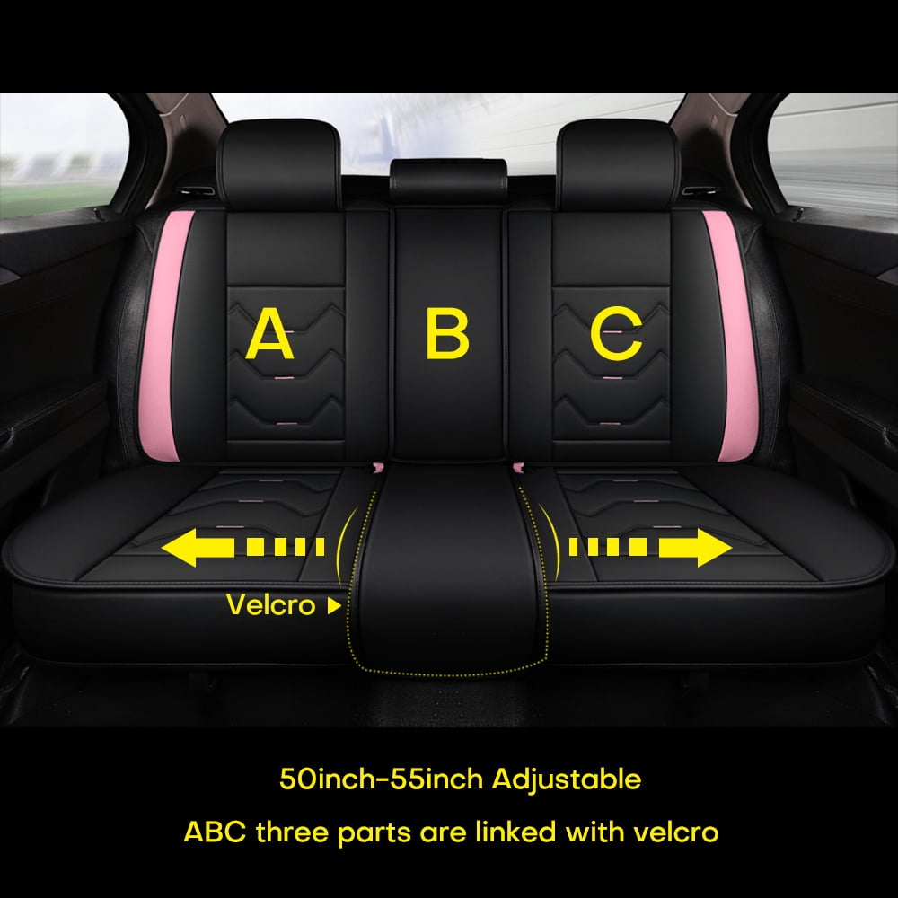 OTOEZ Universal Car Seat Cover Pink PU Leather 5 Seats, Front Rear Seat Protector Full Set, Waterproof Cushion Fit Most Honda Toyota Chevy Ford Nissan Vehicle Truck SUV