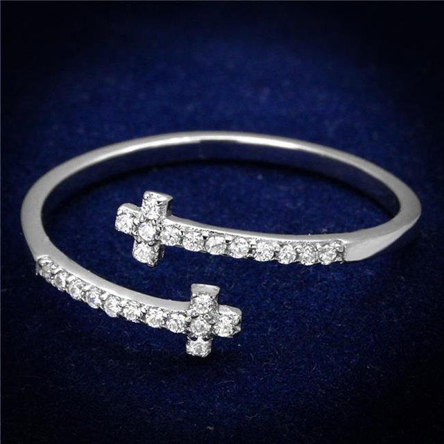 Women Rhodium 925 Sterling Silver Ring with AAA Grade CZ in Clear - Size 5