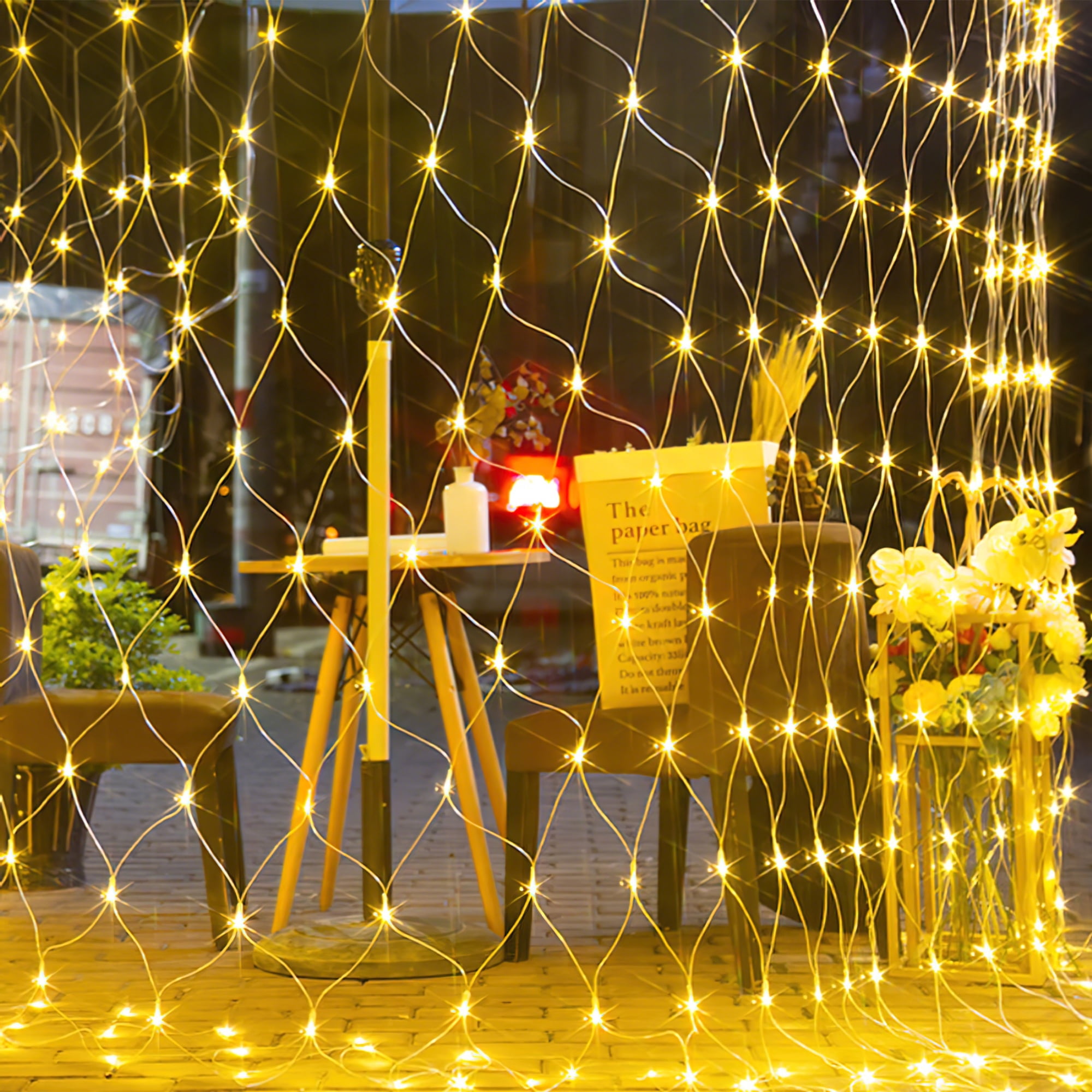 VOLIVO Christmas Net Lights Outdoor, Warm White Waterproof Mesh Fairy String Lights, 12ft*5ft 360 LED with 8 Modes Plug in, for Bushes Garden Party Decoration