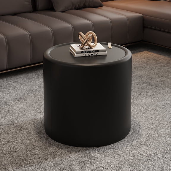 FFZ Round Coffee Table with Tempered Glass Top and Hidden Storage, 19.69 x 19.69 x 17.72 inch, Black