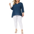 thumbnail image 2 of Agnes Orinda Women's Plus Size Tops Split Neck High Low Hem 3/4 Sleeves Chiffon Blouse 2024 3X Blue, 2 of 6