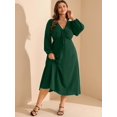 thumbnail image 4 of Fall Wedding Guest Dresses for Women Plus Size V Neck Long Sleeve Tie Front Cocktail Maxi Dress with Pockets, 4 of 5