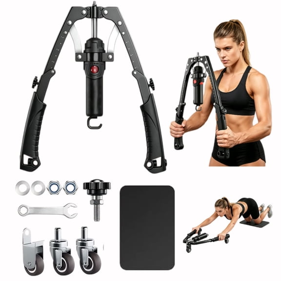 Twister Arm Trainer, 3 in 1 Hydraulic Power Chest Workout Equipment with Ab Roller Wheels and Hooks, Adjustable 22-440lbs Arm Trainer for Men Women, Home Gym Equipment for Full Body Strength Training