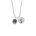 thumbnail image 2 of Delight Jewelry Silvertone Diagonal Banded Barrel with Hot Pink Crystals Spinner Silvertone Script Initial Disc - T - Charm Necklace, 20"+3", 2 of 4