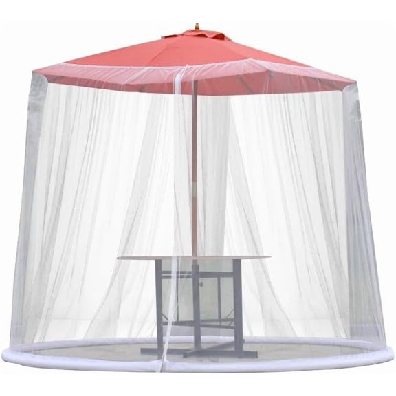 Patio Umbrella Mosquito Netting with Zipper Door Polyester Mesh Net Screen Universal Outdoor Garden Camping Table Top Cover Beach Backyard Market (White 300cmx230cm)
