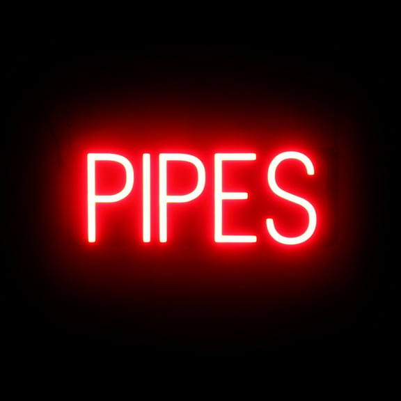 SpellBrite PIPES LED Sign for Business. 17.0" x 6.3" Red PIPES Sign Has Neon Sign Look With Energy Efficient LED Light Source. Visible from 500 Feet, 8 Animation Settings.