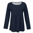 thumbnail image 3 of Holzkary Boho Peasant Tops for Women Gauze Cotton 3/4 Sleeve Loose Fit Floral Embroidered Blouses Grandmas Chic Clothing New Solid Color Loose Large Size Long Sleeved T Shirt Navy S, 3 of 5