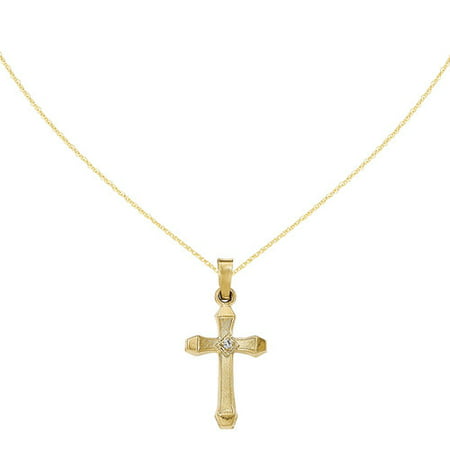 14kt Yellow Gold Diamond Textured and Polished Latin Cross Pendant