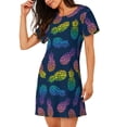thumbnail image 2 of Balery Retro Bright Pineapple Camisón de manga corta con cuello redondo para mujer, cómodo y elegante., 2 of 6
