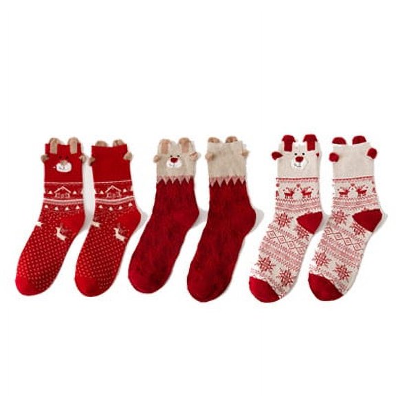 Penkiiy 3 Pairs Christmas Winter Socks in Bulk Xmas Soft Colorful Warm Men Socks Unisex Novelty Cotton Crew Socks Red