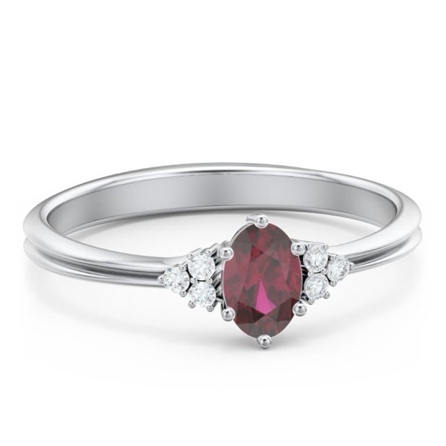 Birthstone Oval Ring with Shoulder Accents - Ruby (July)