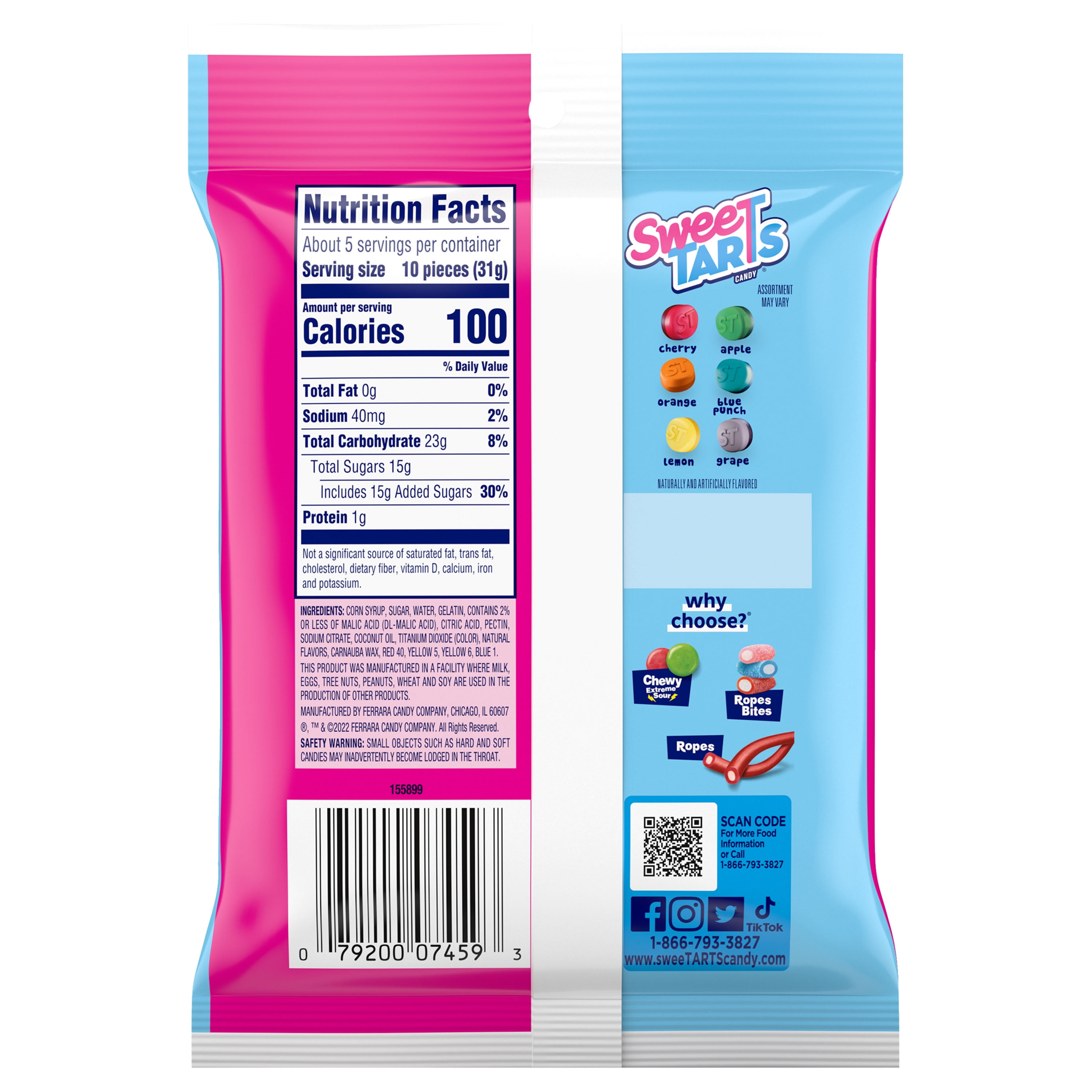 SweeTARTS Gummies Splitz Peg Bag, Sweet & Sour Candy (Pack of 12)