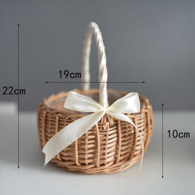5X Cesta de Flores Tejida Cesta de Almacenamiento de RatáN Cesta de Mano para NiñA de Flores Cesta de Flores Hecha una Mano con Lazo, L