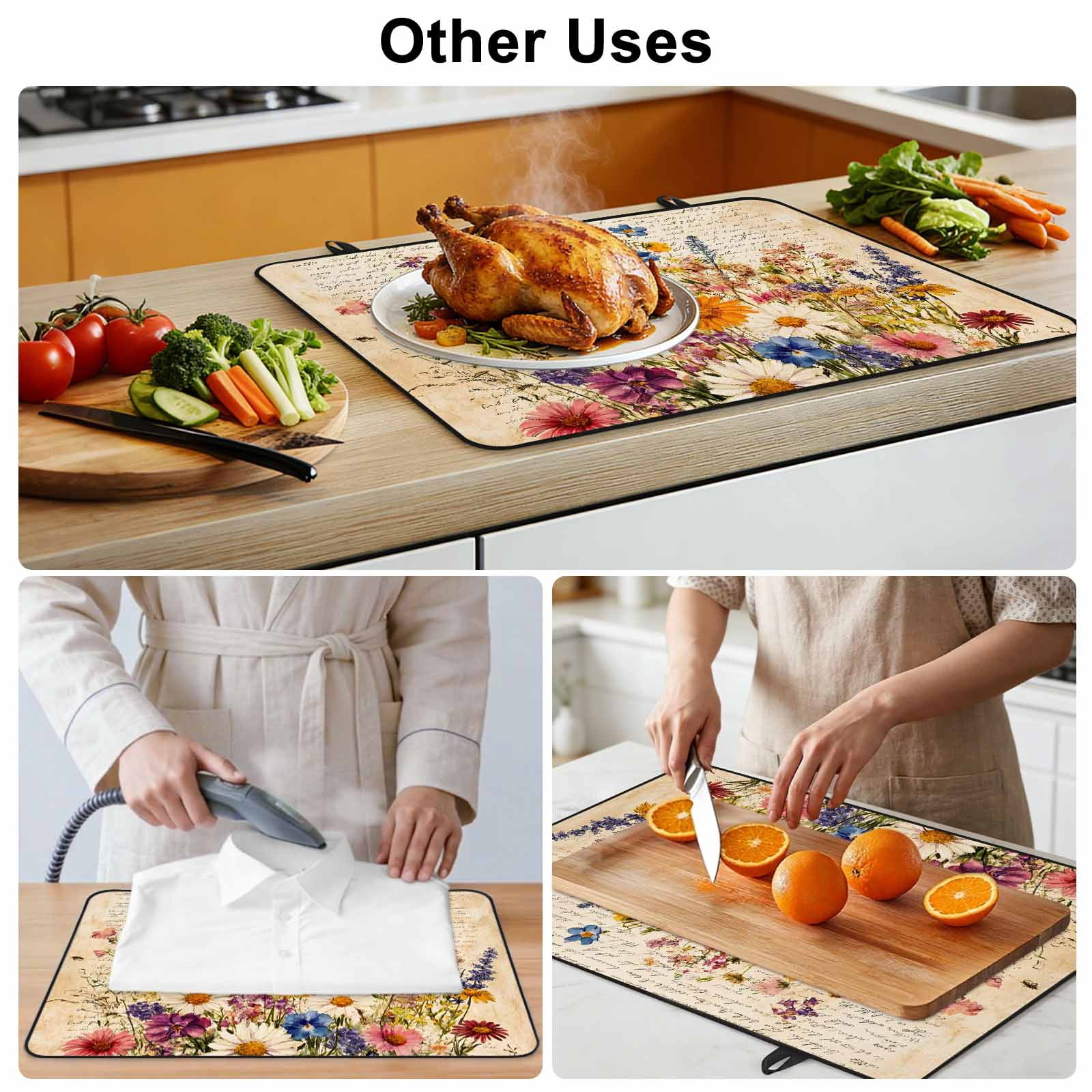 Spring Floral Stove Top Cover for Electric Stove, Heat-proof & Non Slip Glass Top Stove Cover Protector, Vintage Summer Botanical Flowers Kitchen Flat Cooktop Rubber Mat 24x21 Inches