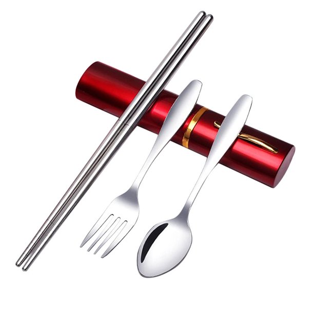 de Cubiertos de material acero Inoxidable de 3 Piezas, de Palillos de Y Tenedor, de Cubiertos de Camping con Estuche, Utensilios rojo Gloria Vajilla de viaje